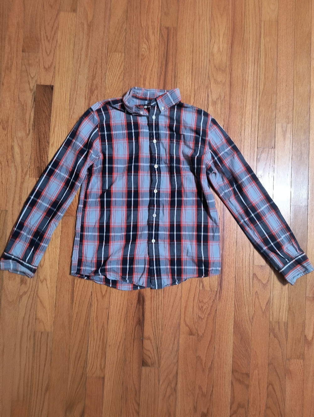 Pick 3/$10⭐ Wonder Nation Plaid Dress Shirt, Boys XXL Youth 18, Orange/Blue